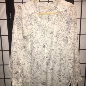 Graphic line flower light sheer blouse Loft L